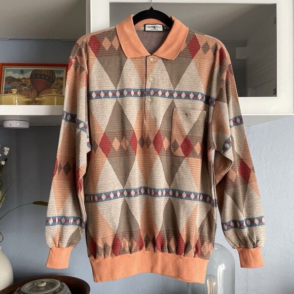 Vintage Geccu Australia Argyle Sweater Mens 48 Knit Cotton Blend